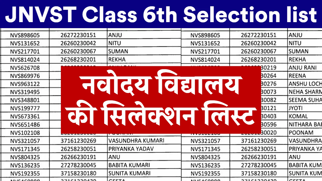 JNVST Class 6th Selection list