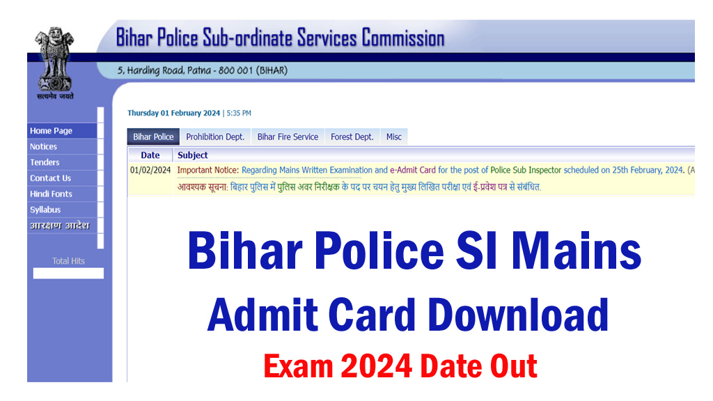 Bihar Police SI Mains Admit Card 2024